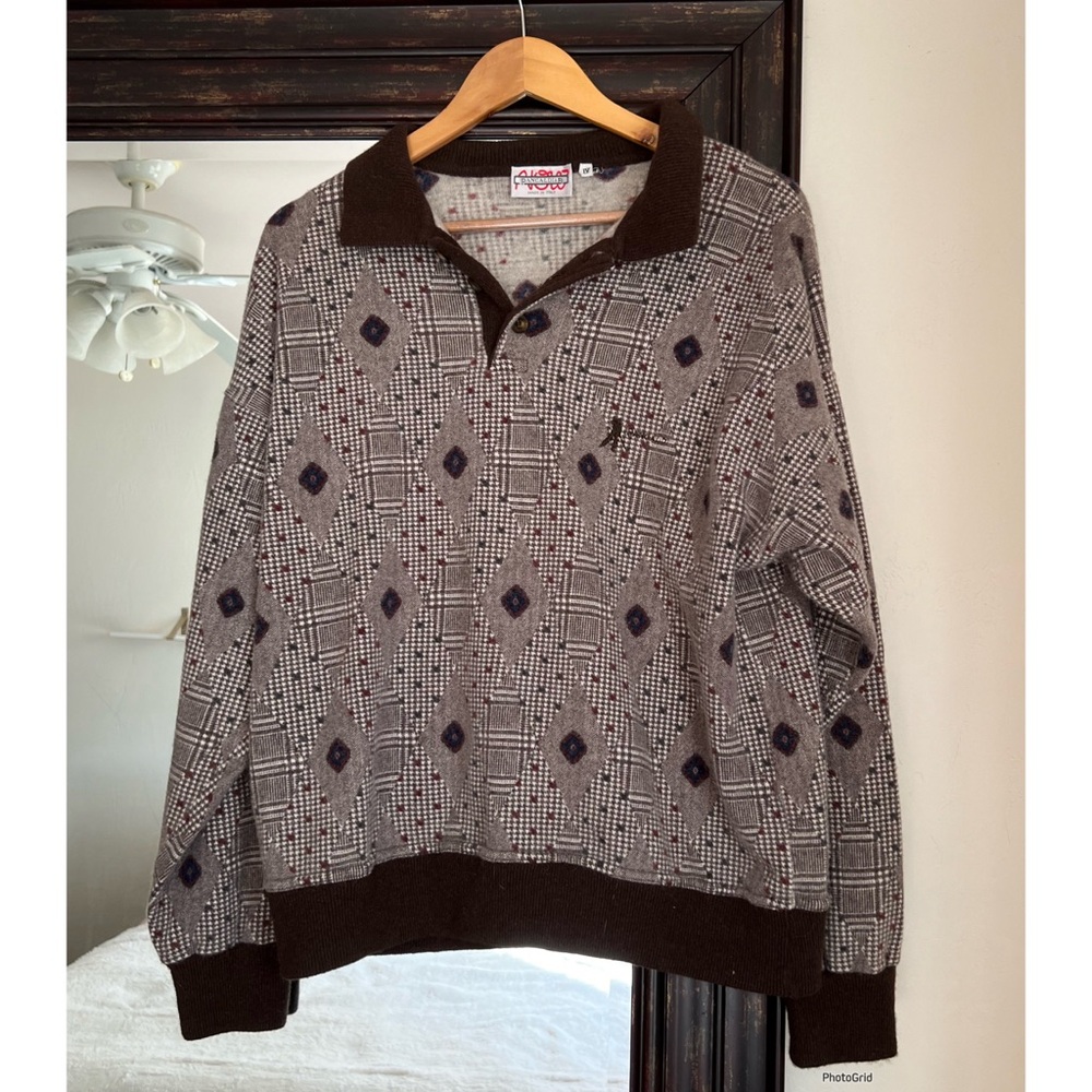 Pancaldi & B Collar Printed Wool Golf Polo Sweater